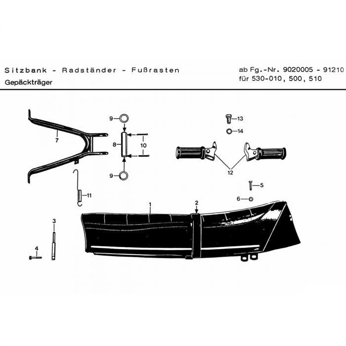 Buddyseat middenstandaard voetsteun Zundapp KS50 530 010 500 510 9020005 -91210