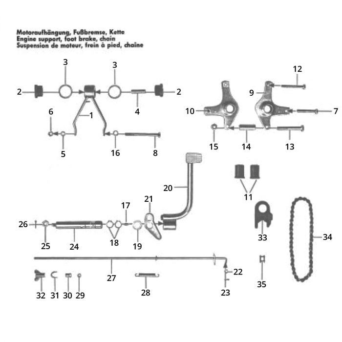 Motorophanging voetrem ketting